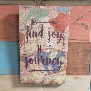 Find Joy in the Journey Wall Art - Rustic Map Typography - Brown